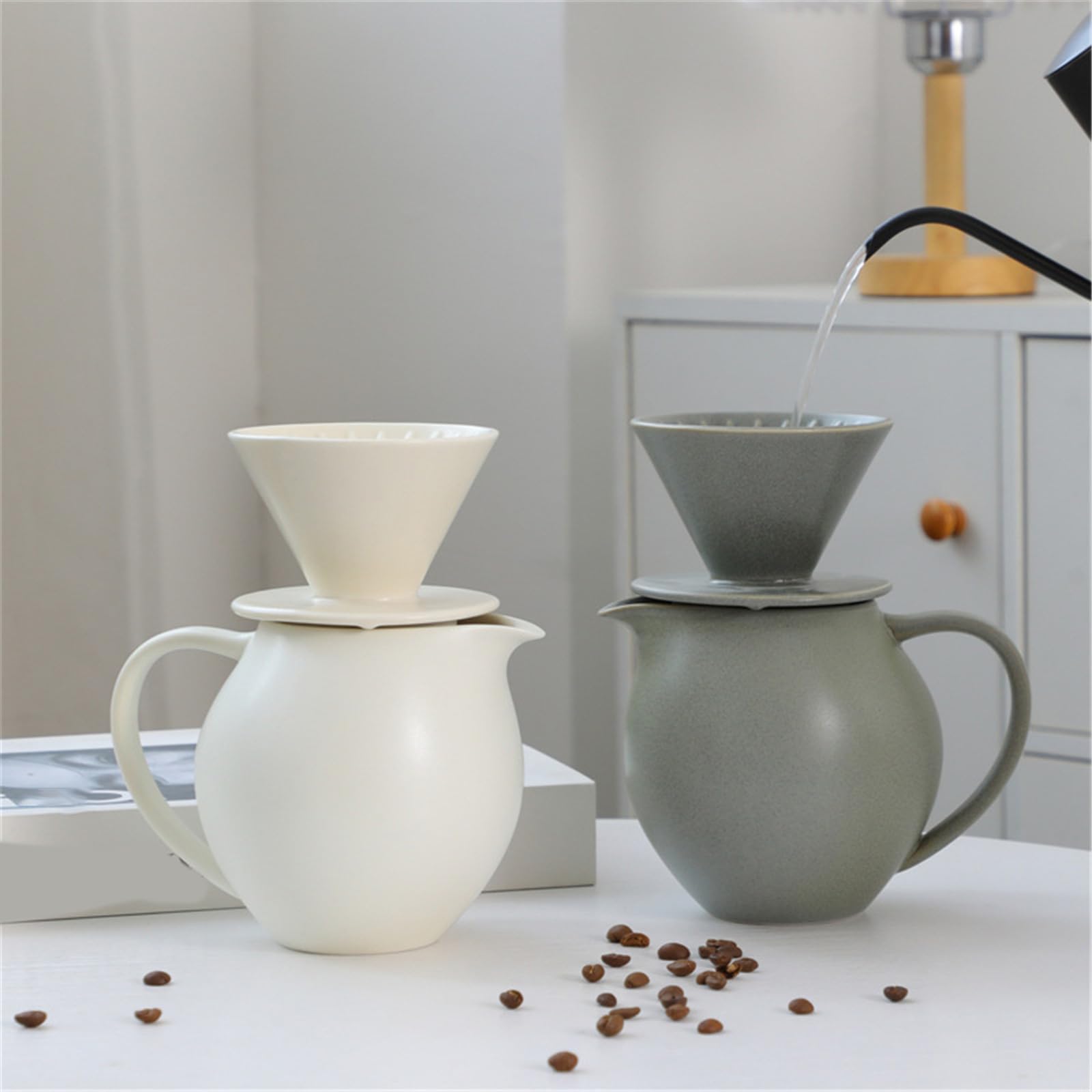 Juego de cafetera de cerámica con gotero y jarras de 830 ml para oficinas en hogar y cafeterías Restaurante Cafetera con Filtro