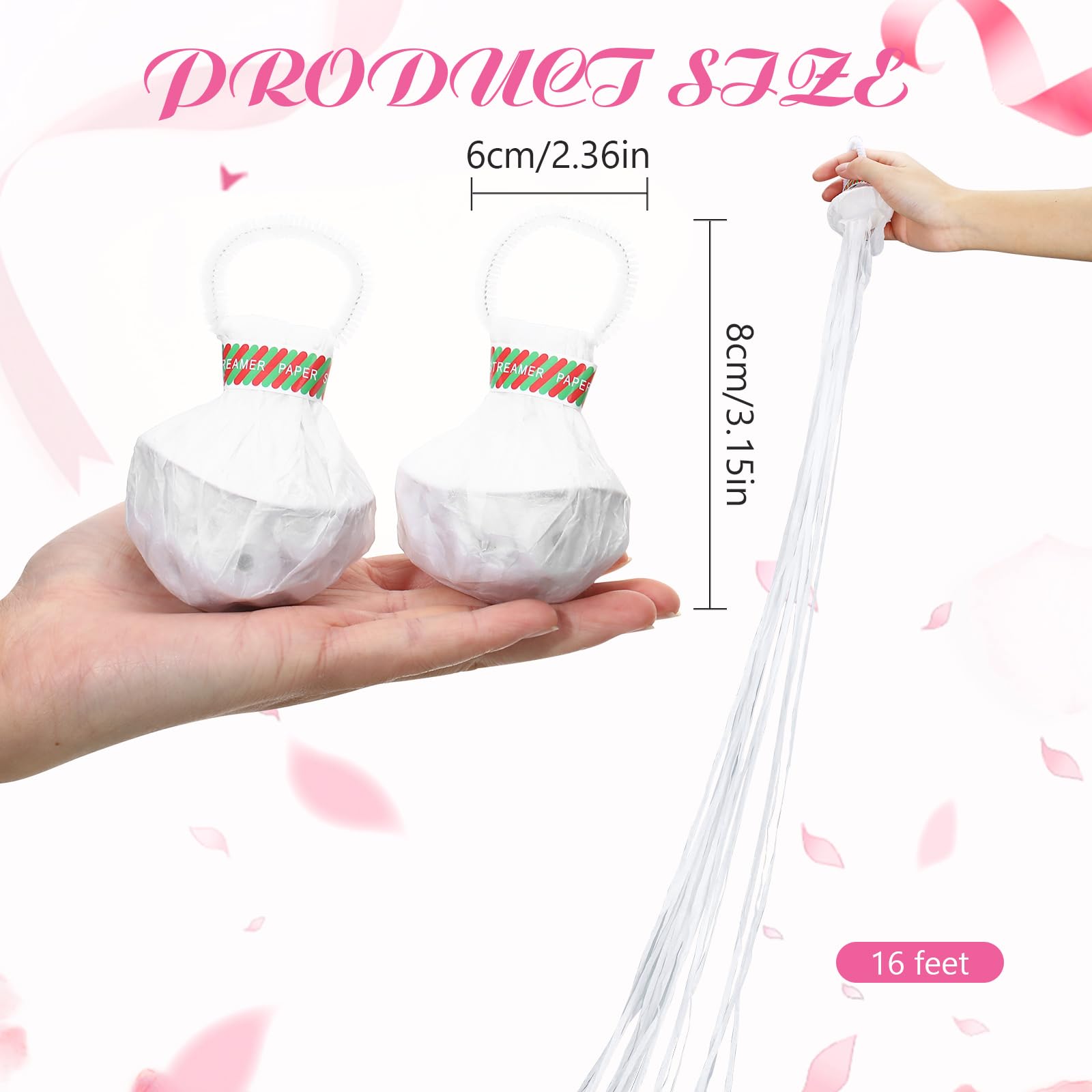 Poen 150 Pcs Throw Streamers Bulk - Colorful No-mess Hand Throw Confetti Poppers Party Streamers for Wedding,Graduation,Birthday(White)