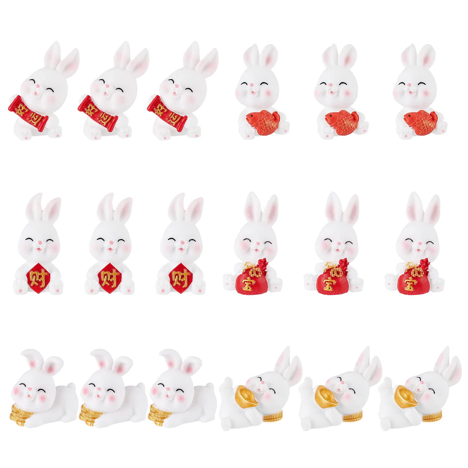 Mini figurine lapin résine zodiaque chinois pour décoration tableau de bord voiture x18
