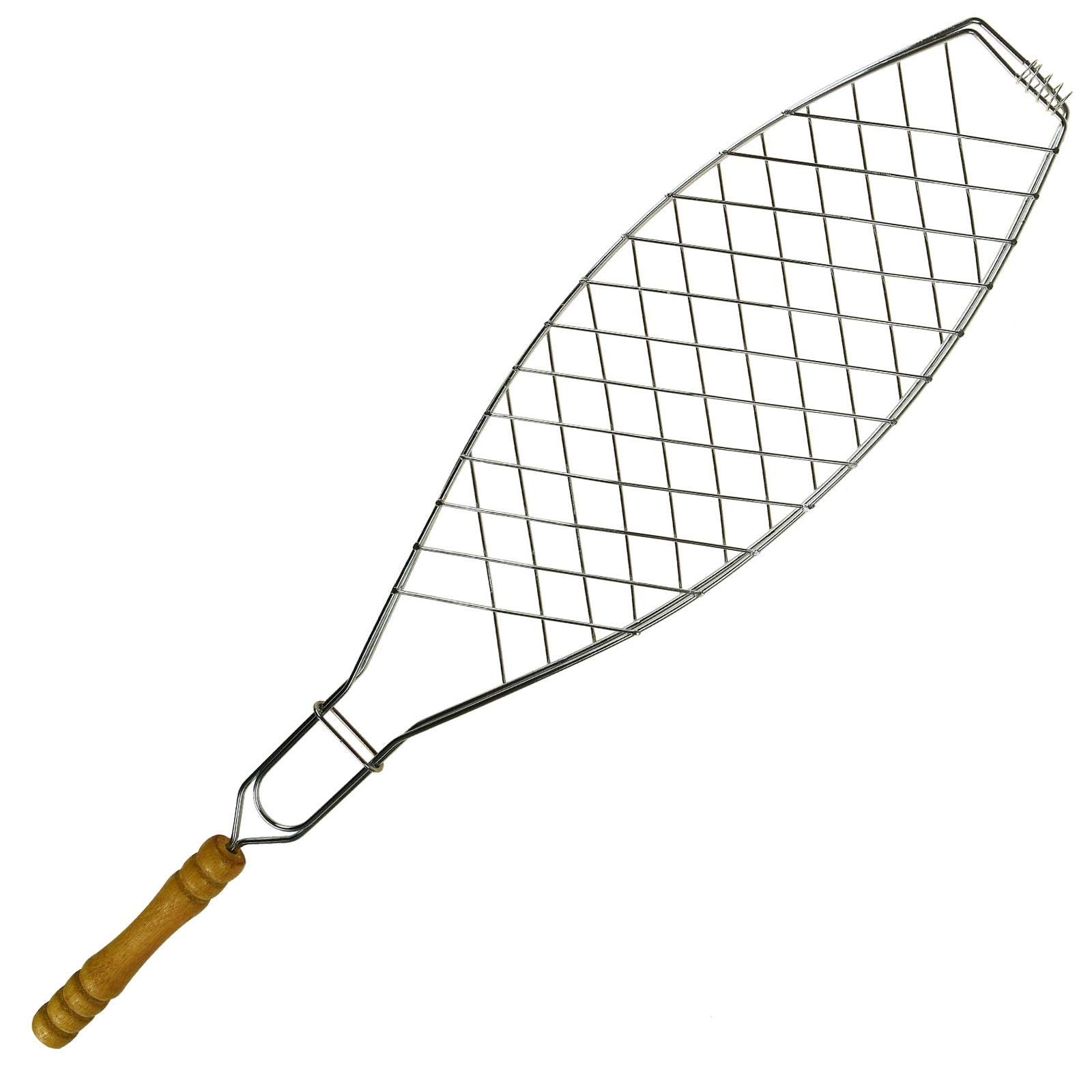 ASAB BBQ Fish Grill Basket Rack Chicken Burger Handheld Large Folding Wire Mesh Net Chrome Plated Stainless Steel With Wooden Handle