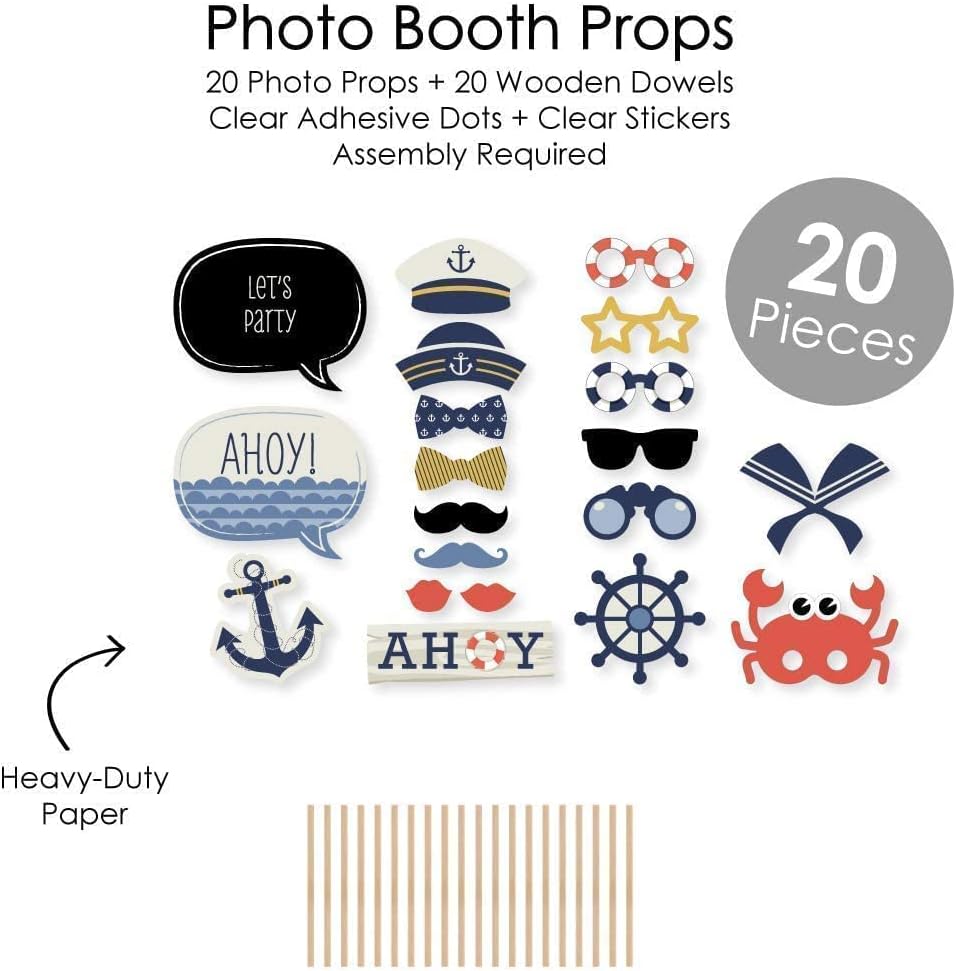 Big Dot of Happiness Ahoy - Nautical - Baby Shower or Birthday Party DIY Photo Booth Decor and Accessories - 30 Photo Props with Photo Booth Sign Party Virtual Bundle