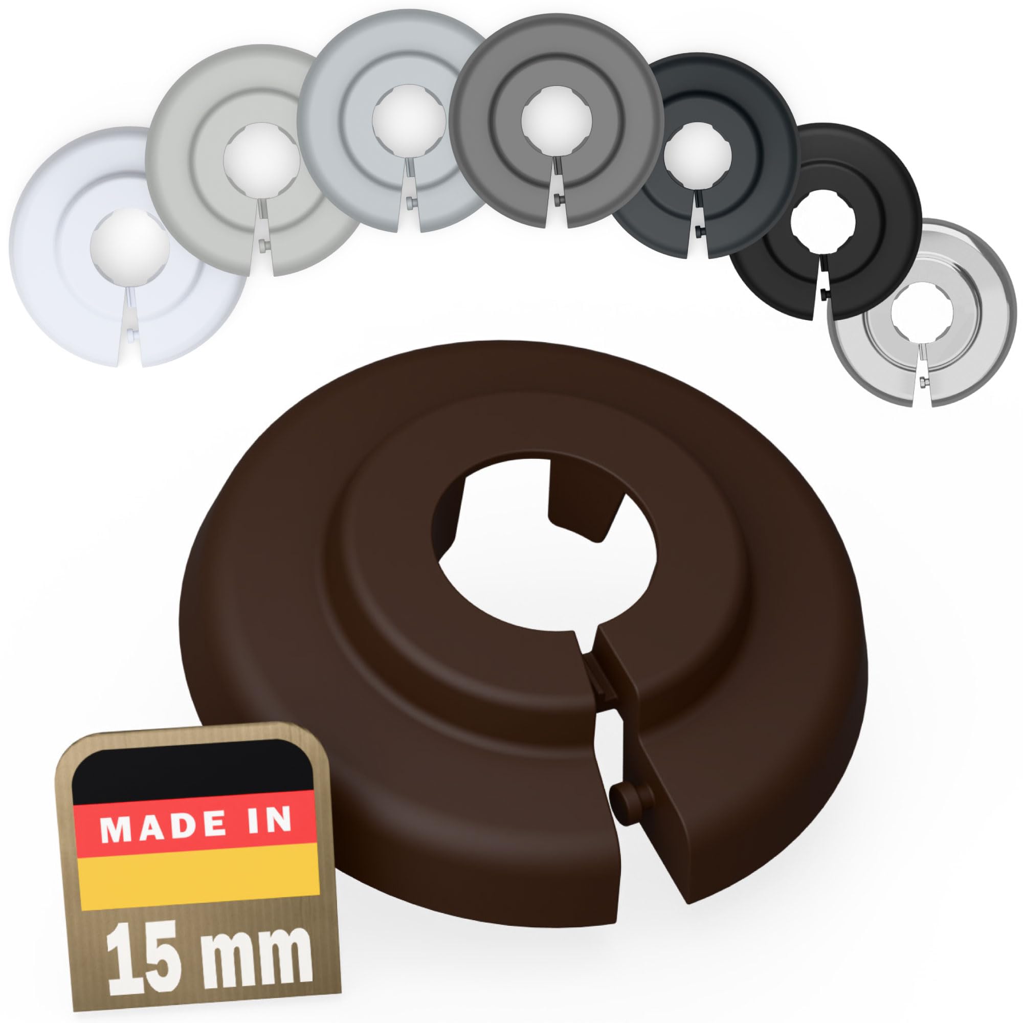 Fux Walnut Brown (Ral 8011) 10 Radiator Pipe Covers Single Collars 15Mm Brown - Heater Covers - Floor Rings