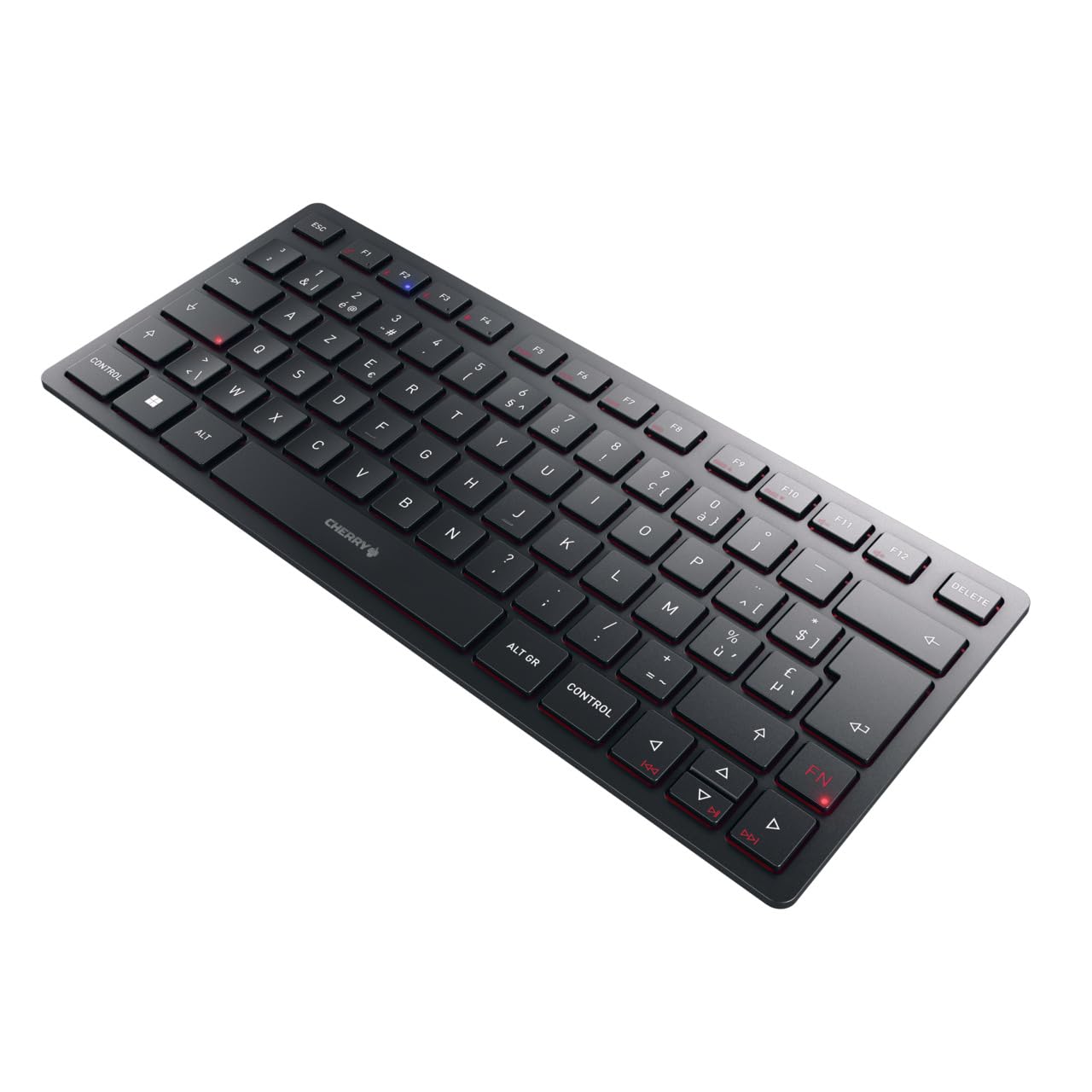 CHERRY KW 9200 MINI, Tastiera Multidispositivo Compatta per fino a 4 Dispositivi, Layout per la Spagna (QWERTY), Bluetooth, 2,4 GHz o Cavo, Ricaricabile, Nero