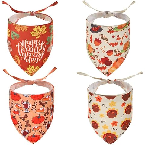 PAWCHIE Fall Dog Bandana 4 Pack, Autumn Dog Bandanas, Pet Triangle Scarf, Adjustable Triangle Bibs Scarf for Dogs Pets Cover