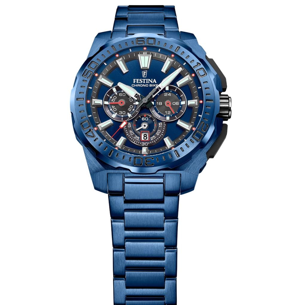 Festina Orologio Uomo Analogico in Acciaio Inossidabile 316l Blu F20729/1 | Movimento al Quarzo, Cronografo, Calendario, Vetro Minerale ad Alta Resistenza