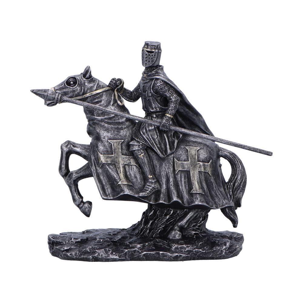 Nemesis Now Silver Knight Ready For Battle Figurine Sculpture, Metallic Finish, Medieval Art Decor, Horseback Knight With Sword And Reins - To Protect