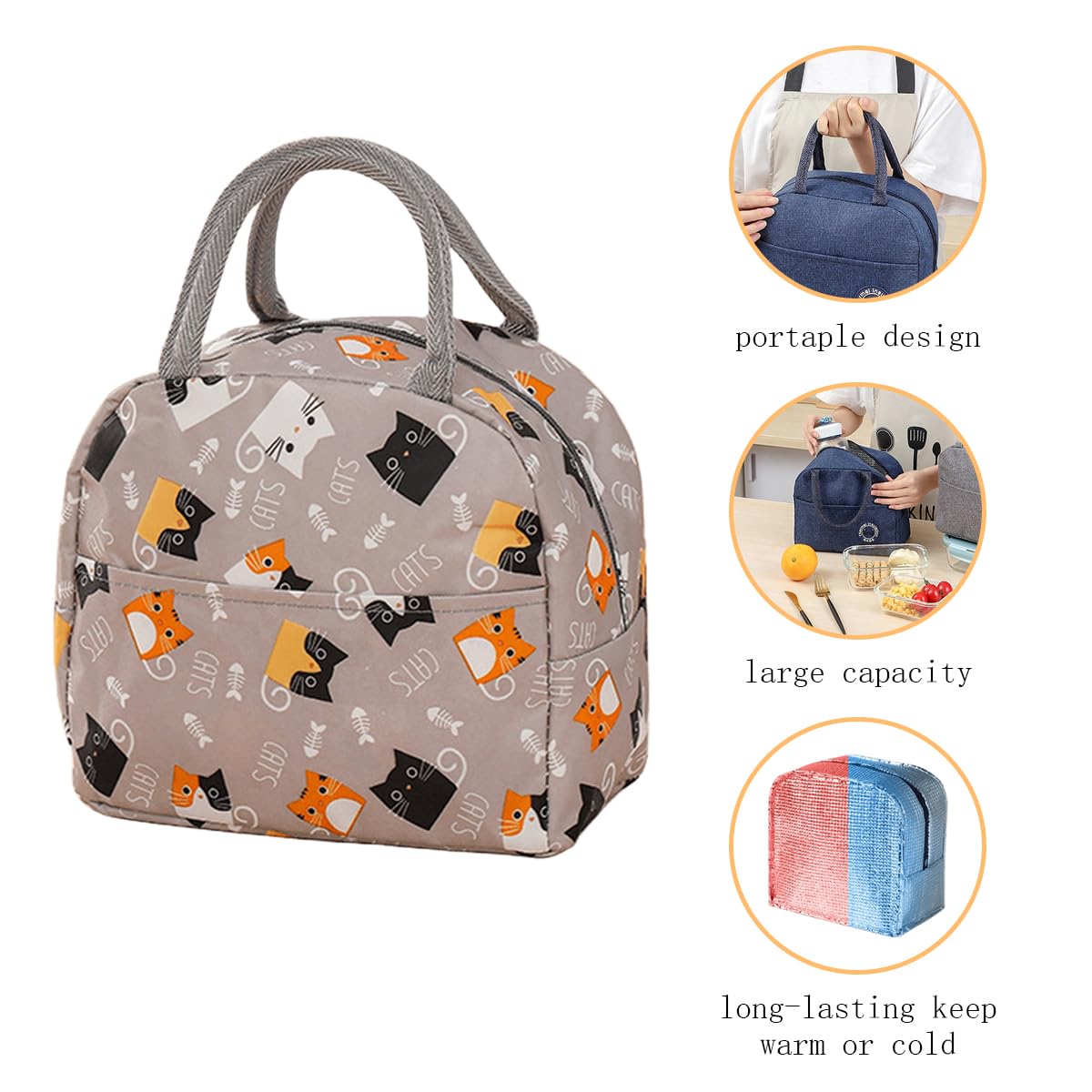 FAVORTALK Lunch Bag for Women Men Portable Insulated Water-Resistant Leak-Proof Lunch Box Tote Bag for Girls Boys Adults Thermal Cooler Bag for Work School Picnic Travel Lunch Bags B32815 - Image 3
