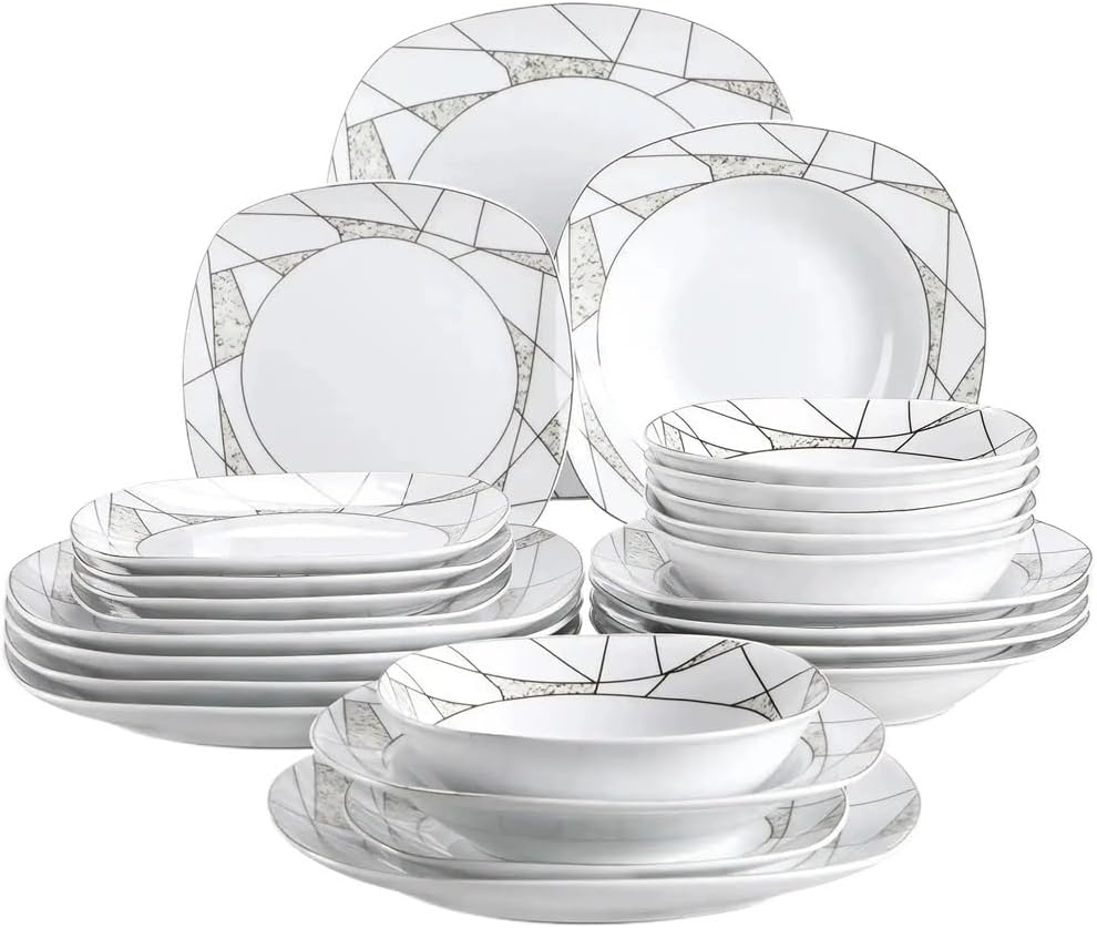 24-piece Kitchen Ceramic Tableware Set Bowl Dessert Plate Soup Dinner