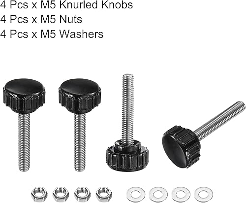 Miniatura 364 de uxcell Juego de 4 perillas moleteadas, tornillos de pulgar con tuercas y arandelas, rosca macho métrica M6 x 1.378 in, cabeza de plástico de 0.984