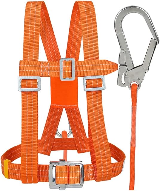 BESTT Safety Harness Kits, Safety Fall Arrest Harness Full Body Height Fall Protection Harness Aerial Work Fall Protection Safety Harness Adjustable Belt with Hook (Big Buckle 2 m)
