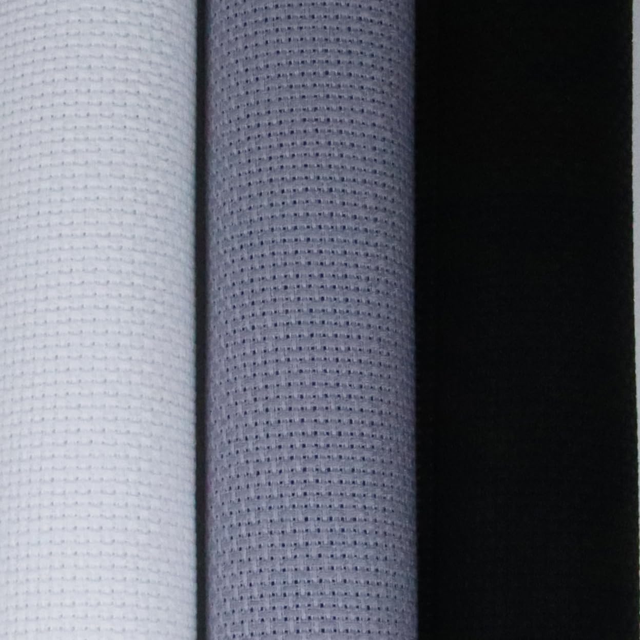 KCS 3 pc of 15" x 18"(38cmx45cm) 14 Count Cross Stitch Cotton Aida Cloth Needlework Rolled Fabric Box,14CT,White+Light Steel Grey+ Black