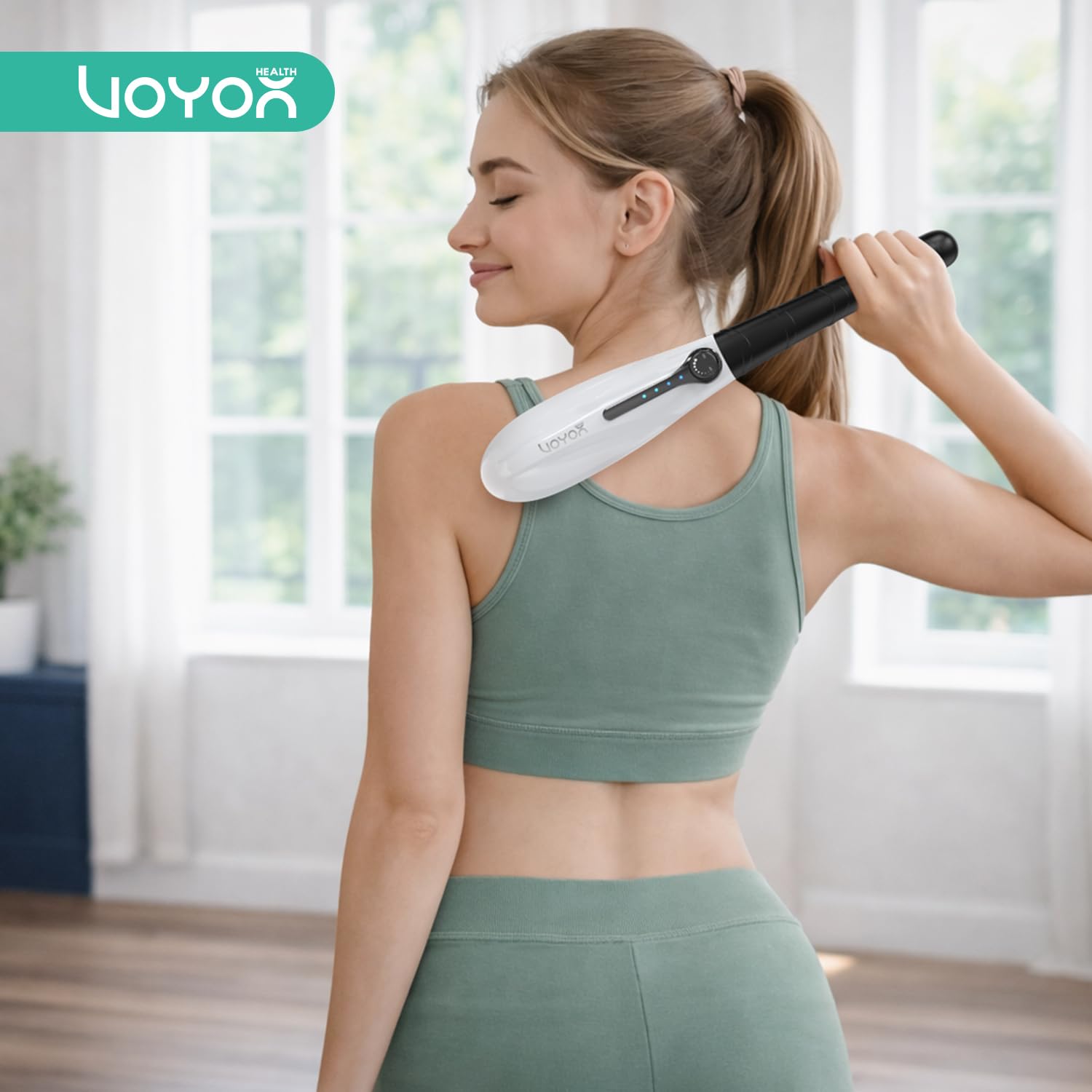 VOYOR-HEALTH Massaggiatore Schiena Elettrico Palmare per Collo e Spalle | Massaggio a Percussione Elettronico Senza Fili con 3 Teste di Massaggio, Ideale per Schiena, Gambe e Piedi, MH560