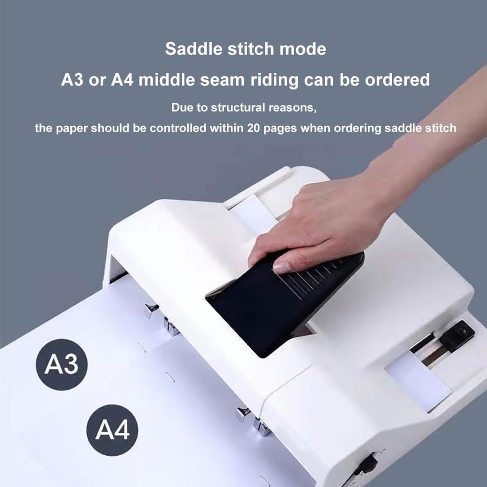 Cucitrice resistente, raccoglitore per carta a doppia testa per A3 A4, capacità di 50 fogli, profondità e spaziatura regolabili, modalità di rilegatura con cucitura centrale, per scuola, ufficio, casa