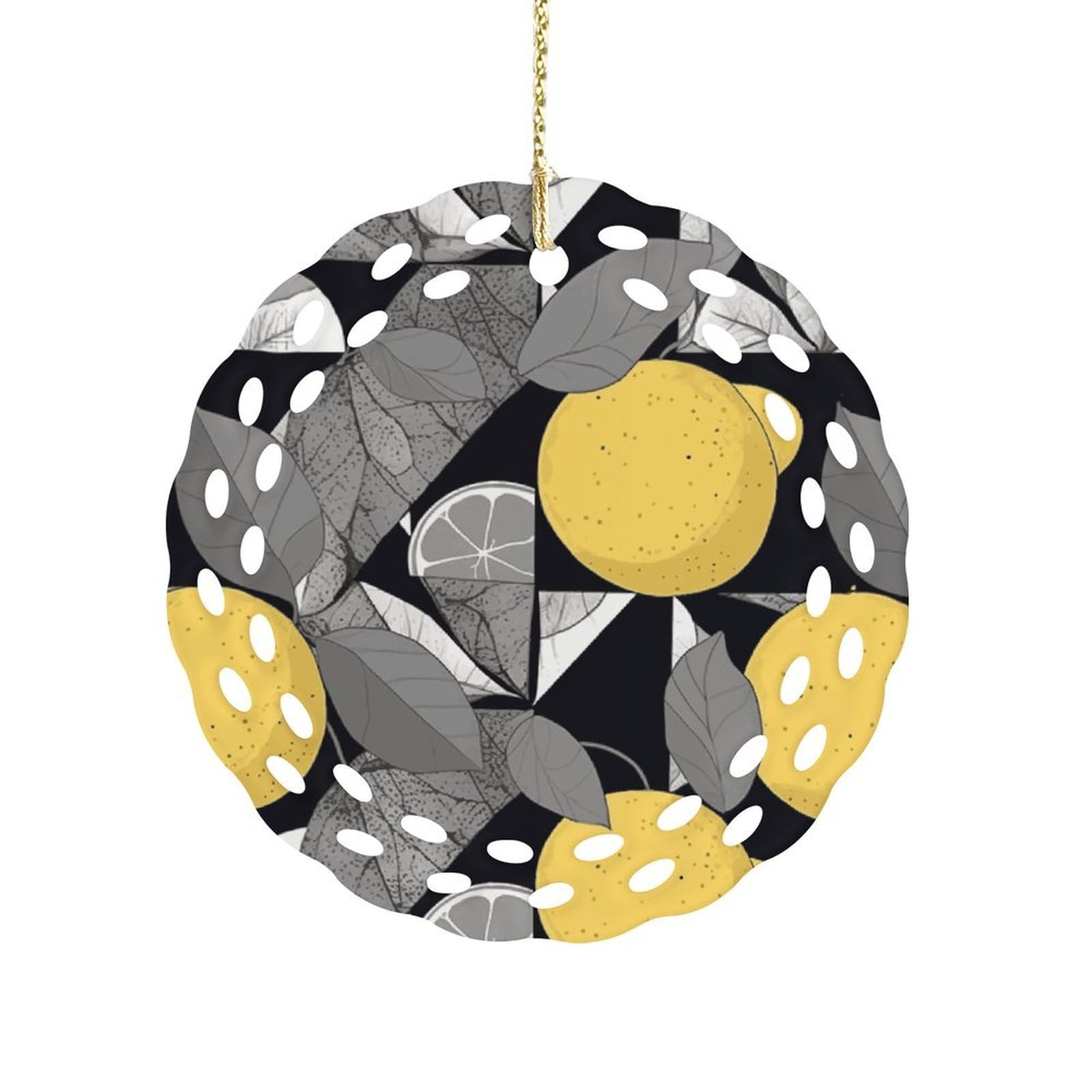 Fekiloot Women's Style Geometric Lemon Pattern Ceramic Ornaments 3 Inch Round,Holiday Keepsake For ,Girls,Pet Owners,Hanging Ornament Gifts Idea For Home