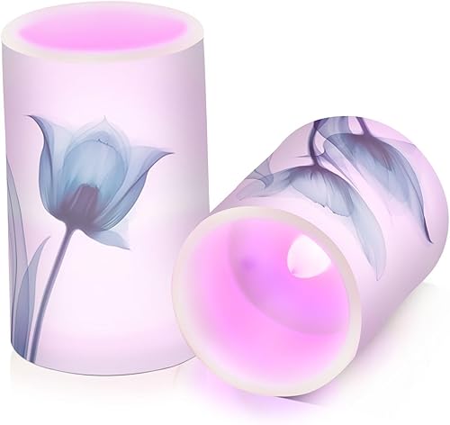 Vista 51 de Velas parpadeantes sin llama, velas LED moradas de mariposa lavanda con temporizador remoto, juego de 2 velas a pilas para San Valentín, boda