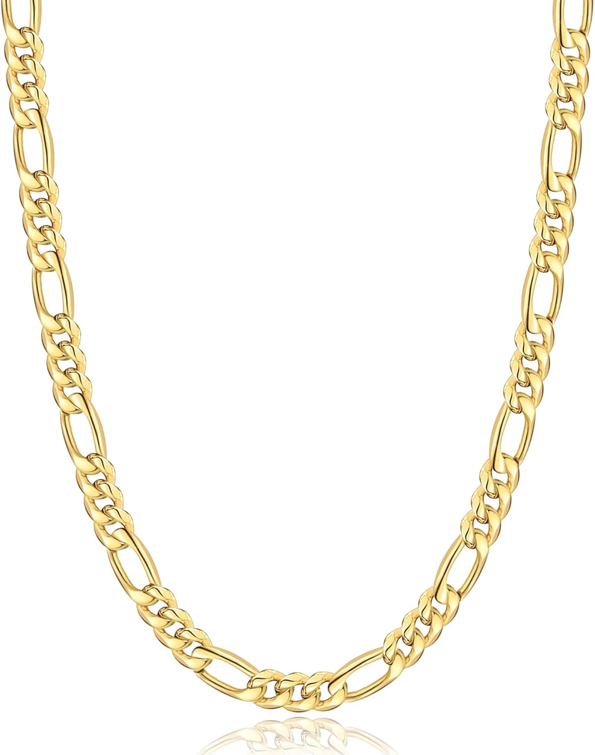 Jewlpire 5.5mm/7mm Stainless Steel Figaro Chain Necklace for Men, 14K Gold Plated Chain for Men, Mens Jewelry Gift 16 18 20 22 24 26 Inch