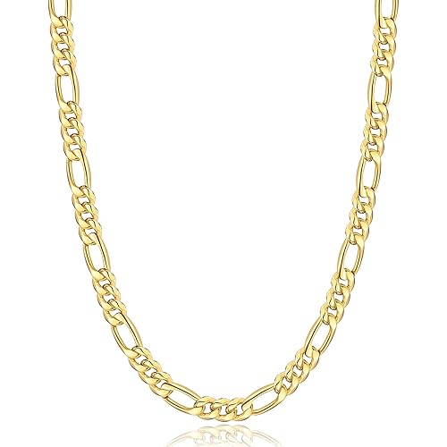 Jewlpire 5.5mm/7mm Stainless Steel Figaro Chain Necklace for Men, 14K Over Gold Chain for Men, Mens Jewelry Gift 16 18 20 22 24 26 Inch