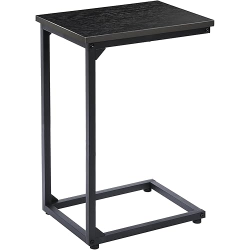AMHANCIBLE C Shaped End Table, Couch Tables That Slide Under, TV Tray Snack Table for Sofa, Small Side Table for Couch, Small Space, Living Room, Black HET02CBK-1
