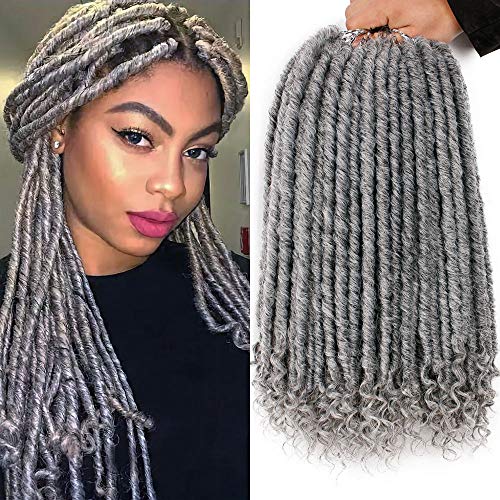 6Packs Goddess Faux Locs Crochet Hair 16 Inch Straight Goddess Locs with Curly Ends Synthetic Crochet Hair Braids for Black Women(1B-Gray#)