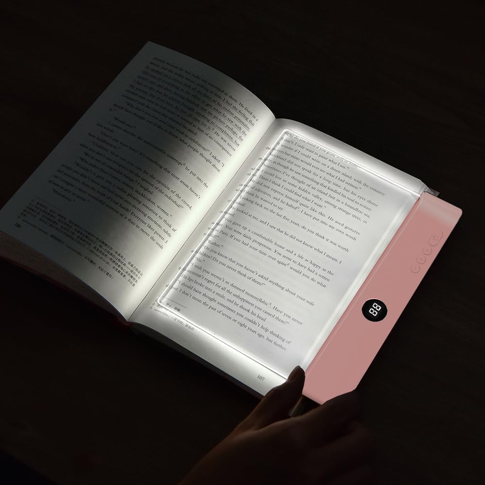 BookLight,RechargeableClearLEDFlatBookLightsforReadinginBedatNightwith3Colors&Timer,Dimmable PanelPlateBookLampFullPageLight,BookishGiftsforWomenReadersKidsBookLovers (Black)