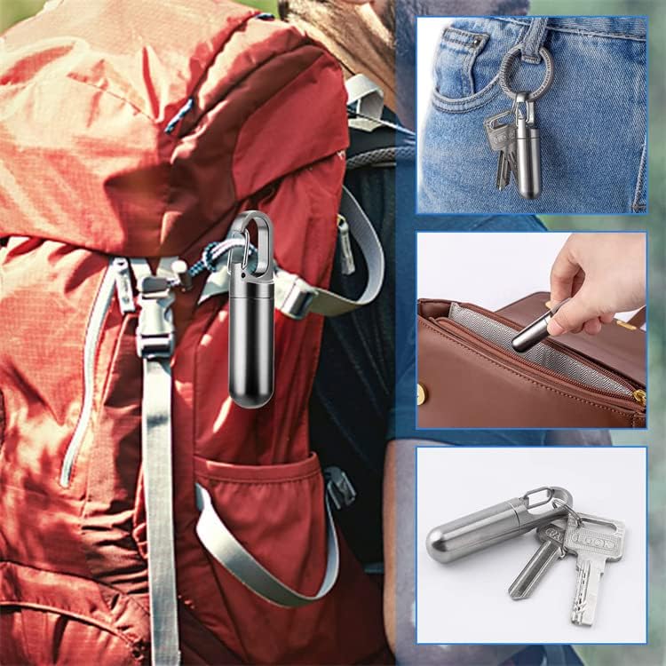 Miniatura 6 de Pastillero para llavero, contenedor de píldoras portátil de titanio, pastillero de viaje impermeable EDC para acampar al aire libre, L