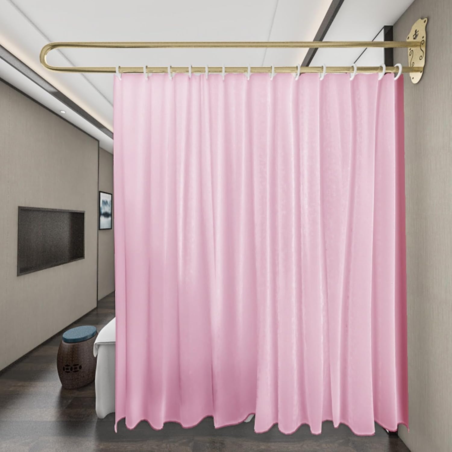 80/90 Inch Room Divider Rod and Curtain, Wall Partition Room Separator for Privacy Screen/Classroom/Laundrey Room/Home Office/Beauty Salon (Color : Pink Curtain, Size : 2m/6.5ft Ro