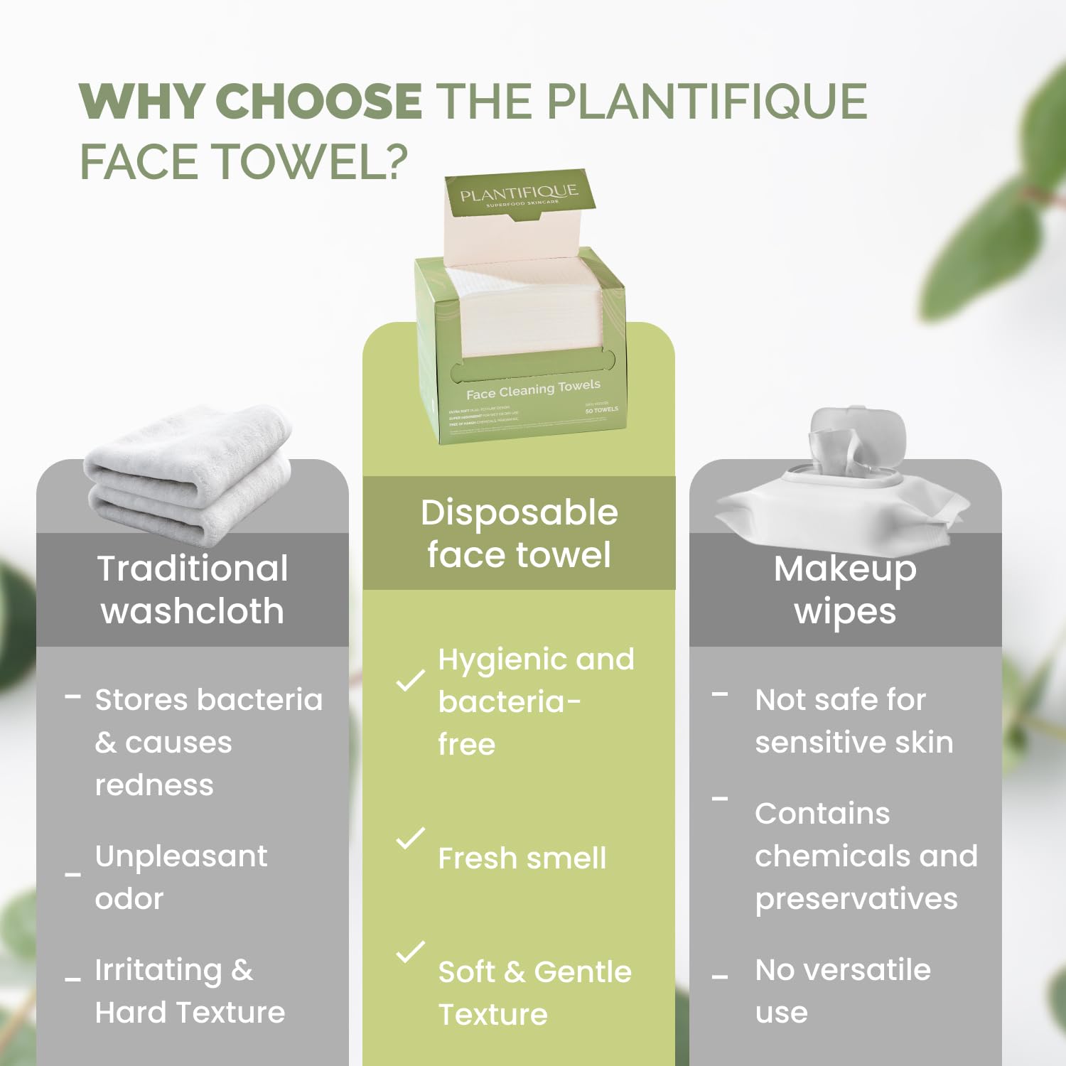 PLANTIFIQUE Disposable Face Towels XL 10"x12" - 100% Biodegradable Viscose Facial Towelettes for Women Skin Care - 100 Count - Image 3