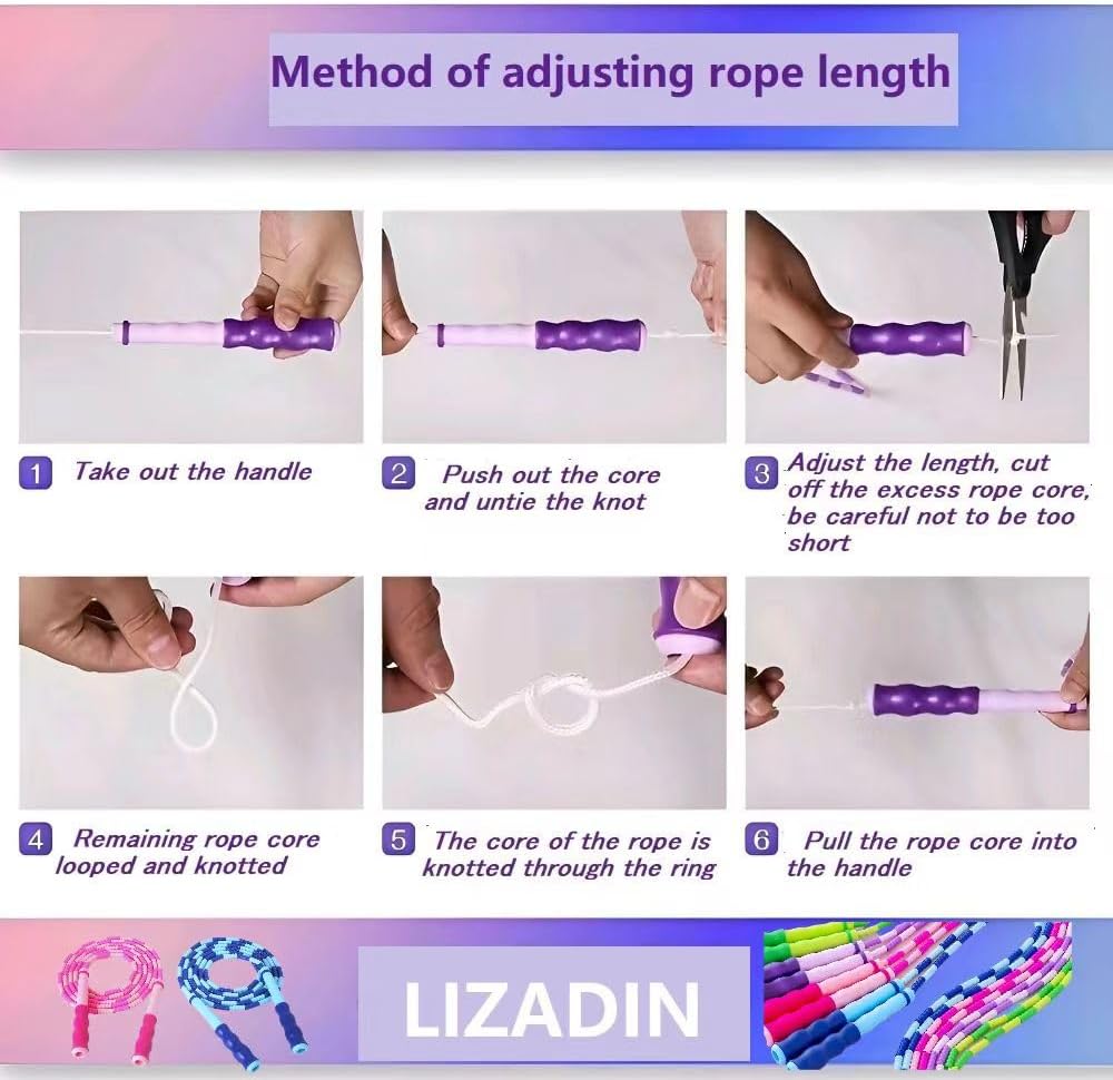 Jump Rope for Kids, Soft Beaded Skipping Rope, Adjustable Length Tangle-Free Segmented Jumping Rope for Kids Students Man and Women