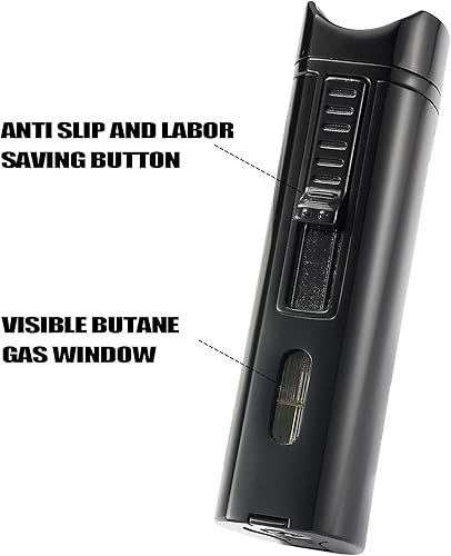 Miniatura 5 de Juego de encendedor de antorcha y función de soporte, recargable y ajustable, a prueba de viento, triple llama de chorro butano con herramientas de