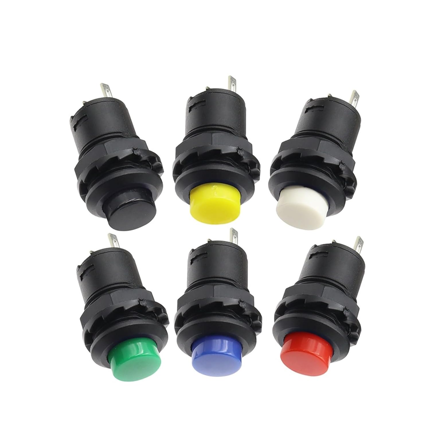 6Pcs Self-Lock/Momentary Pushbutton Switches DS228 DS428 12mm Off- ON Push Button Switch 3A /125VAC 1.5A/250VAC DS-228 DS-428(Yellow-Single,Self Locking)