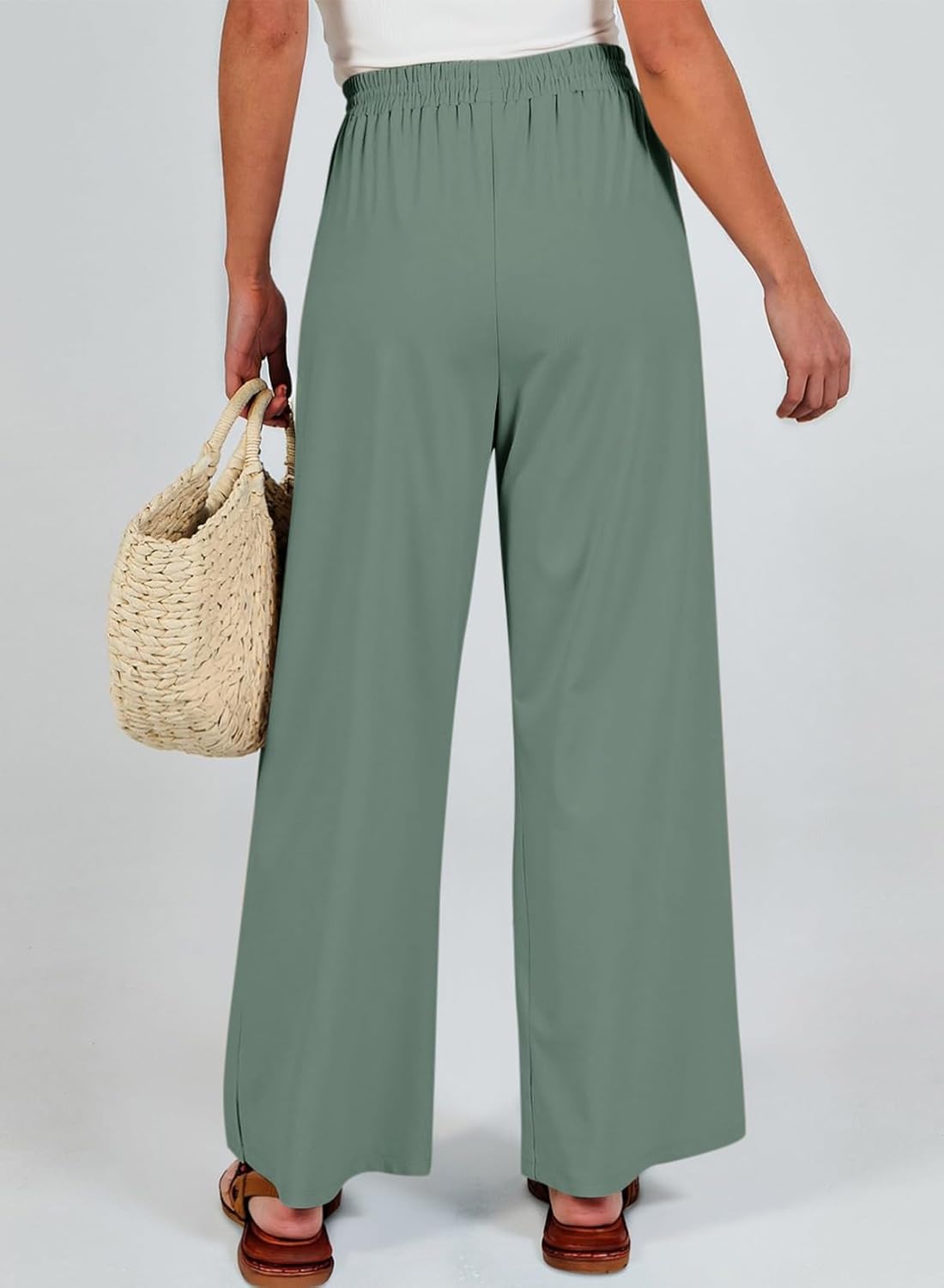 Dokotoo Women's Elastic Waist Wide Leg Pants Baggy Casual Stretch Palazzo Pants with Pockets - Image 3