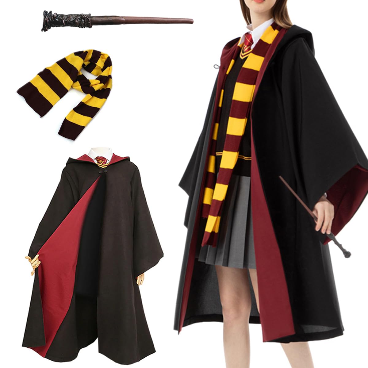 Magician Robe Halloween Costume Wizard Witches Cosplay Hooded Cloak