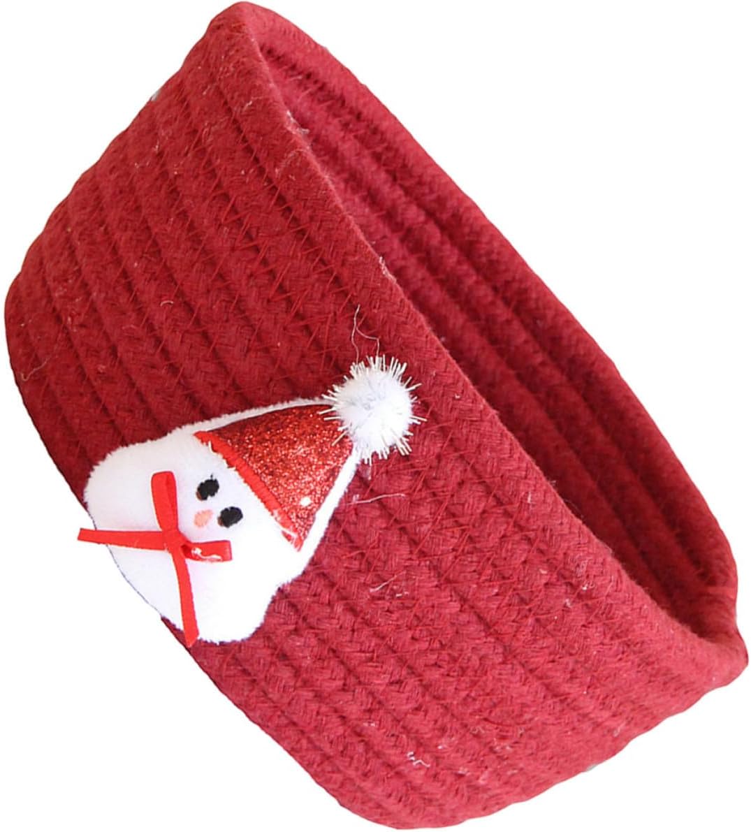 Christmas Cotton Rope Storage Basket Red Woven Small Organizer Bin with Snowman and Hat Design, Strong Sturdy Cotton Thread Material for Holding Keys or Pencils, Holiday Decor