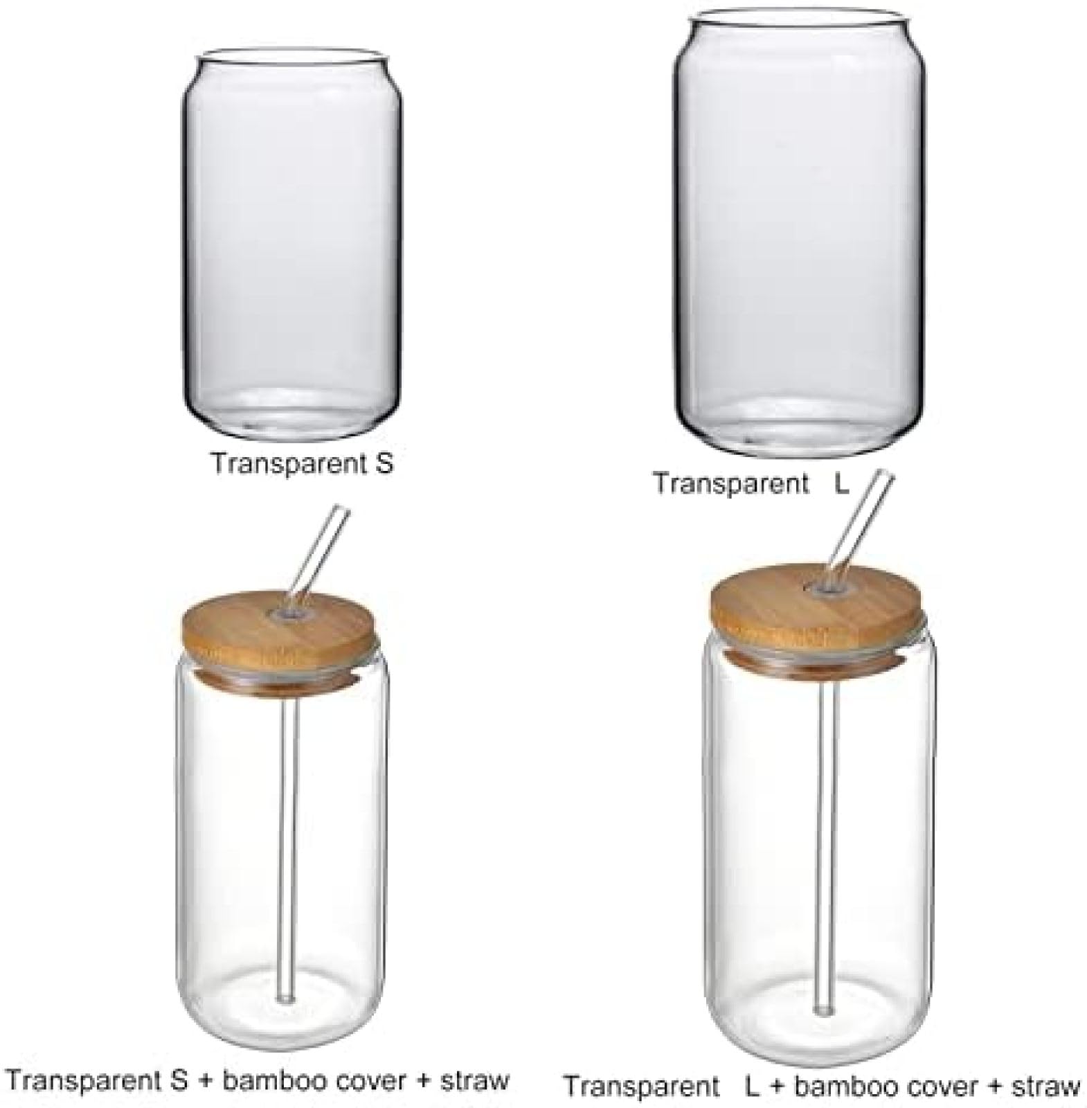 Vasos para Beber con Tapas de bambú y Pajita de Vidrio, Juego de 4 Piezas, Vasos de Vidrio Esmerilado de 19 oz, Vasos de café Helado, frascos de Vidrio, Vaso de Agua, Regalo para Cerveza, có