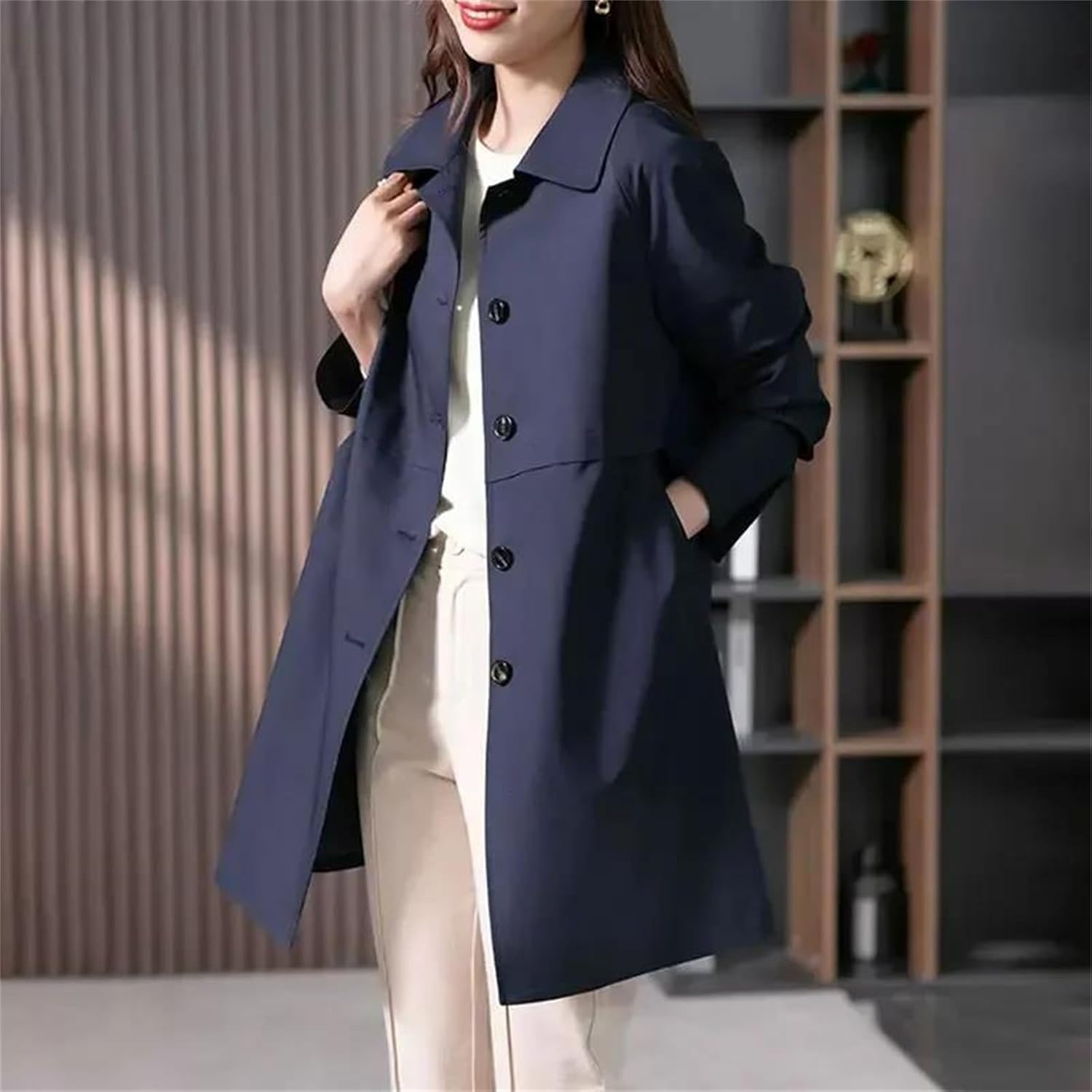Women's Mid-Length Single-Breasted Trench Coat – Spring Jacket Casual Outerwear Work Office Coat With Lining