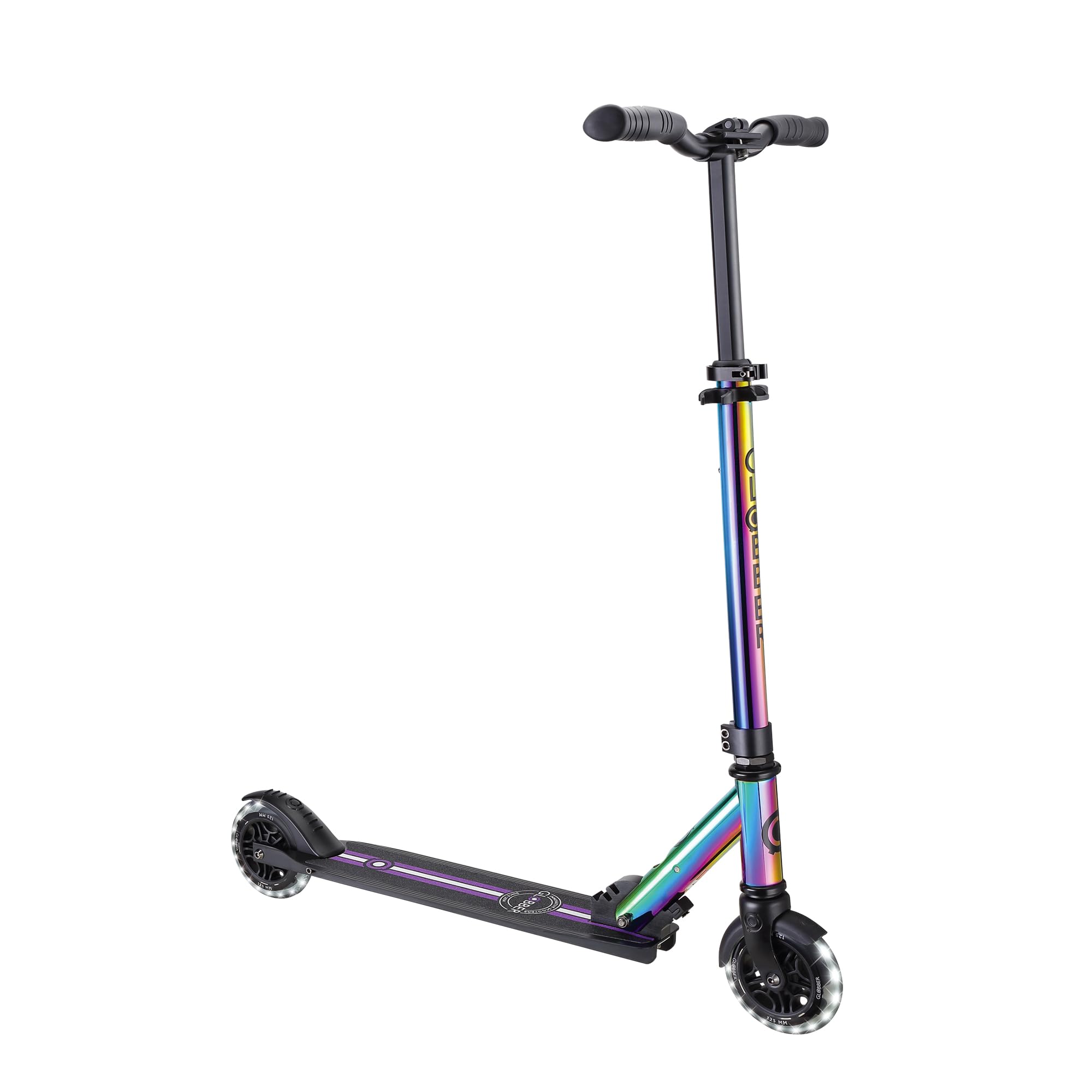 Globber - Flow Element Lights - Foldable Scooter 2 Wheels for Children from 5 Years and Teens, Neochrome