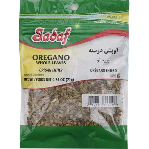 Sadaf Hojas de orégano – Hojas enteras de orégano para cocinar y condimentar alimentos – Cocina mediterránea – Kosher y vegetariana – Bolsa