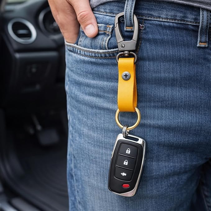 Image of THE MEN THING - Stylish Multicolor Stainless Steel Keychain for Men & Boys (FORGECLIP MUSTARD YELLOW)