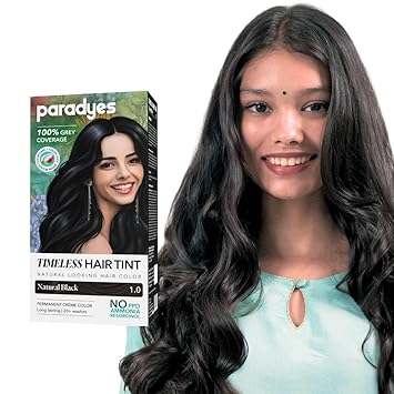 Paradyes Mini Natural Black Timeless Hair Tint, Permanent Crème Hair Color for Hair & Beard, Complete Grey Coverage, Formula Free from PPD, Ammonia, & Resorcinol, 1.0 Natural Black, 60 GRAM