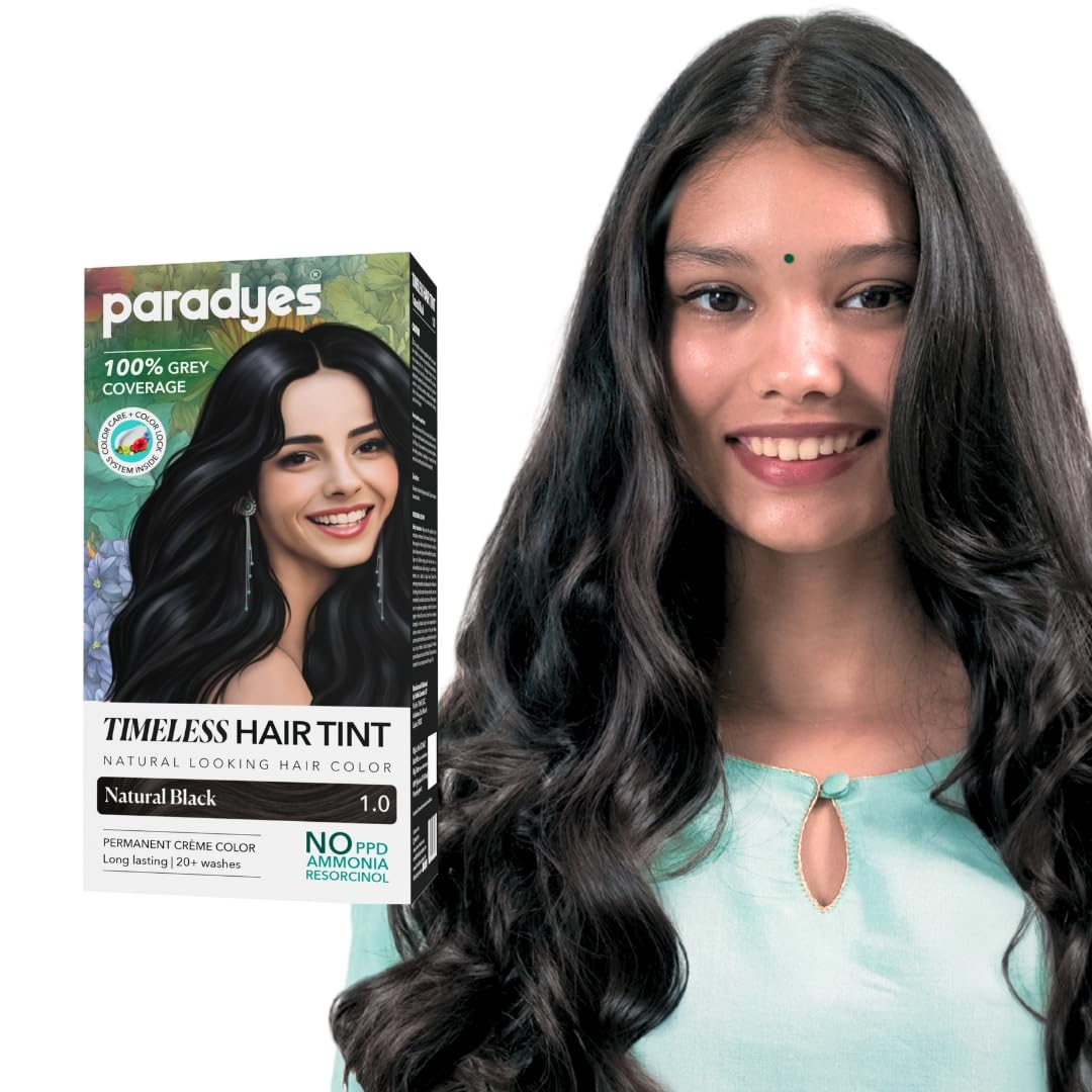 Mini Natural Black Timeless Hair Tint, Permanent Crème Hair Color for Hair & Beard, Complete Grey Coverage, Formula Free from PPD, Ammonia, & Resorcinol, 1.0 Natural Black, 60 GRAM
