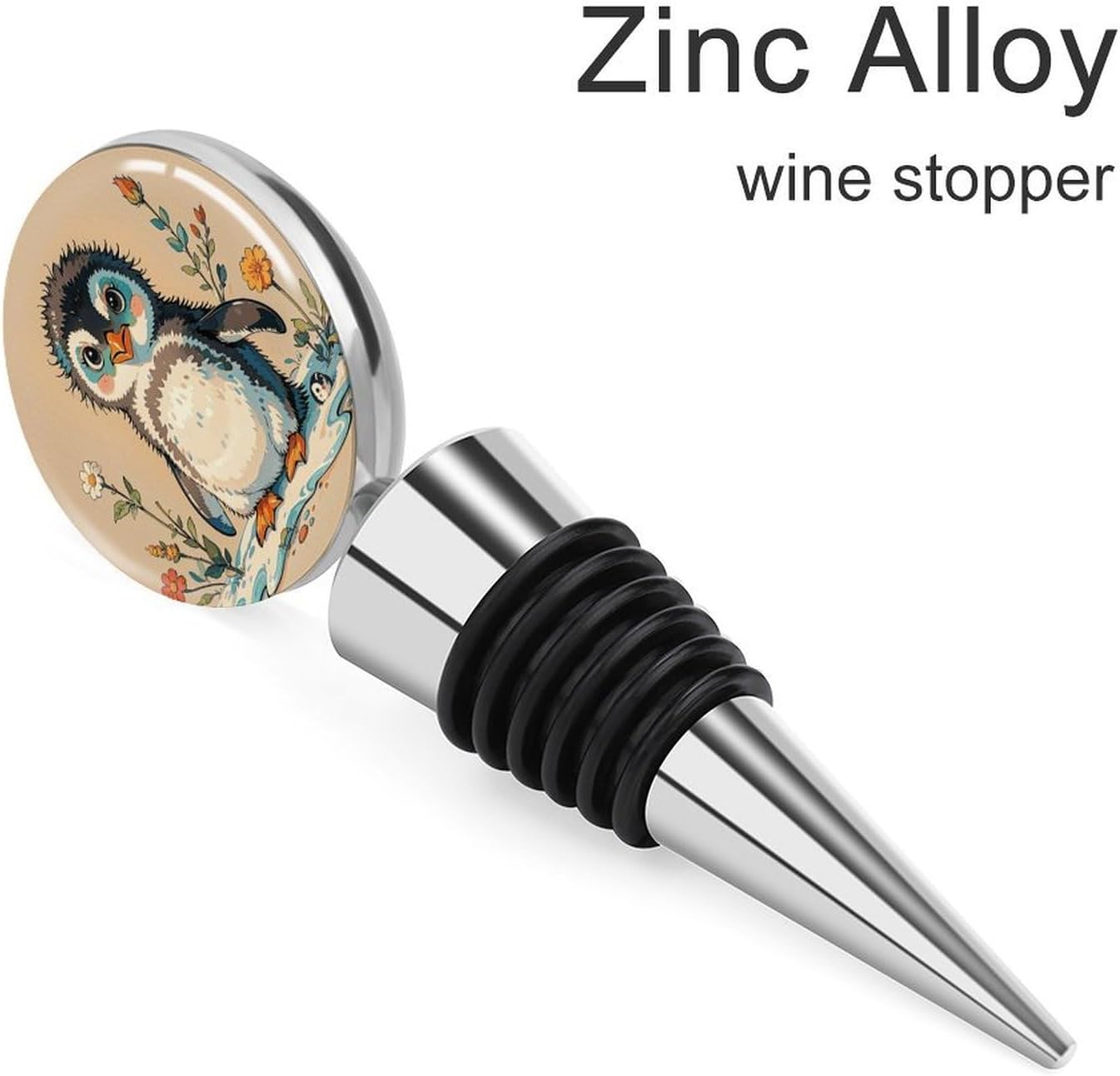 Reusable Wine Bottle Stoppers, Zinc Alloy, Cute Baby Penguins Sketch image 3