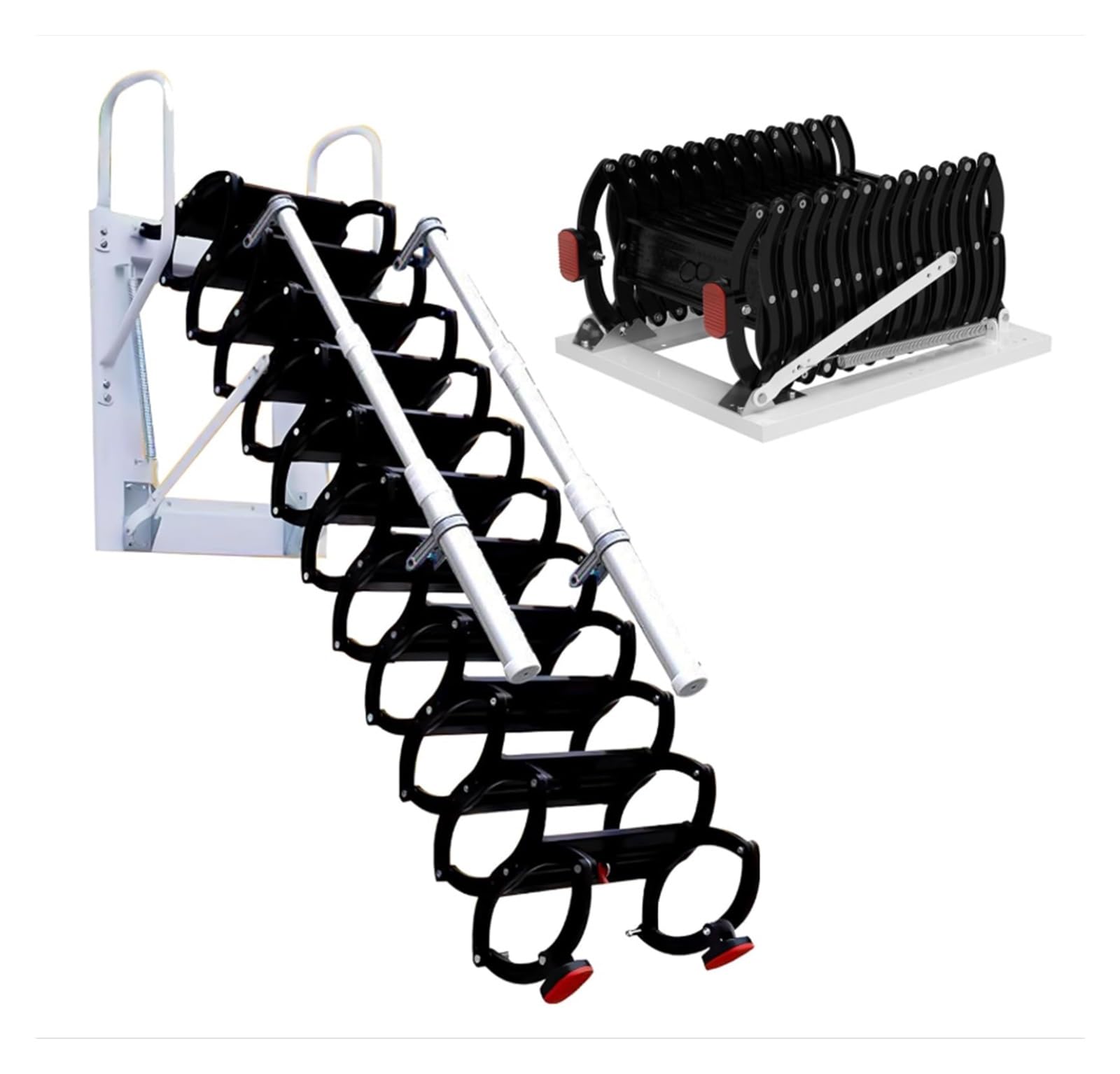 Attic Stairs Folding Loft Staircase with Handrails Wall Mounted Retractable Loft Ladder, for Indoor Garage Basement(1.5-2m)