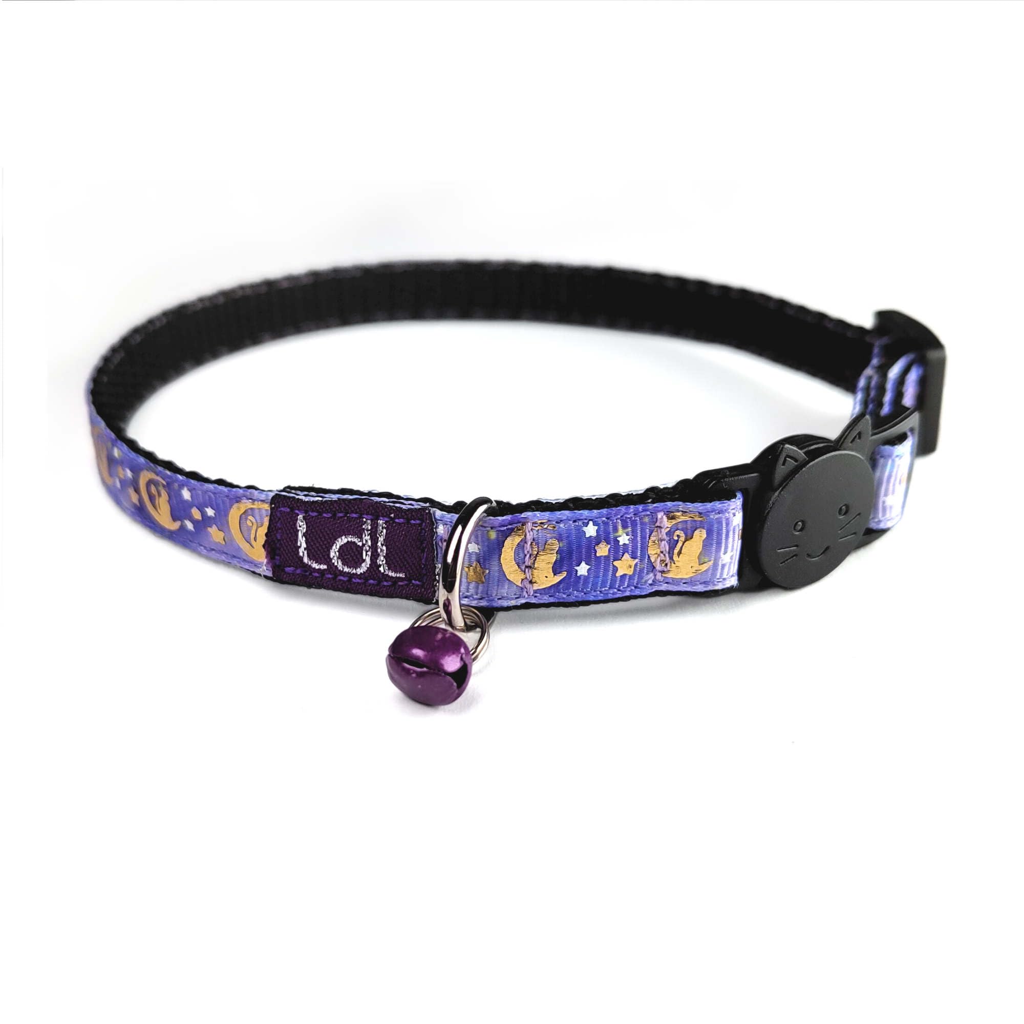 Loop-da-Loop lilac moon design breakaway cat collar (Adult - 8-12", 3/8" wide)