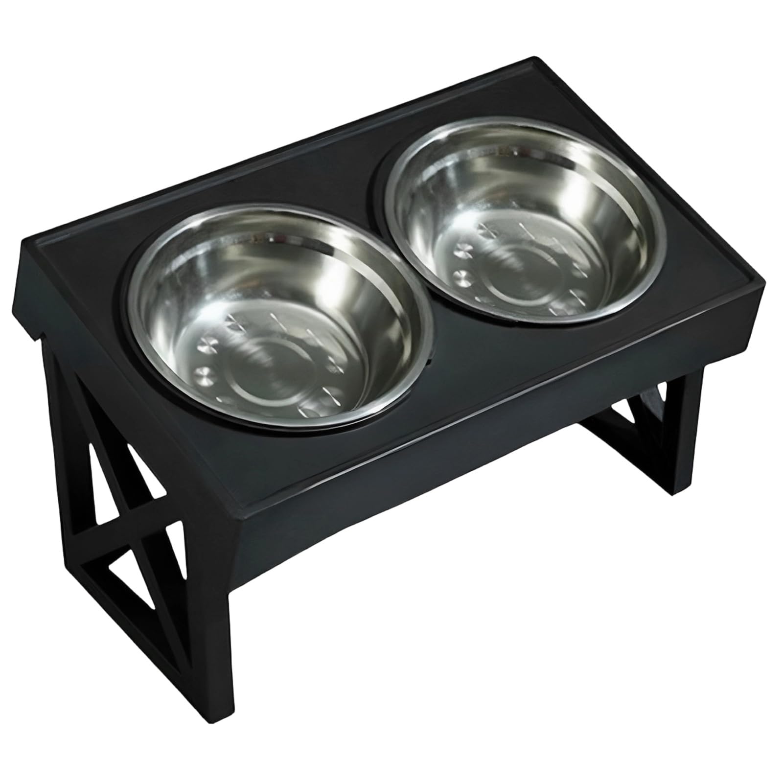 Mangiatoia per cani rialzata, regolabile con due ciotole in acciaio inox, 3 altezze, protegge la colonna vertebrale, facile da montare, 26 x 27,5 x 45 cm, nero