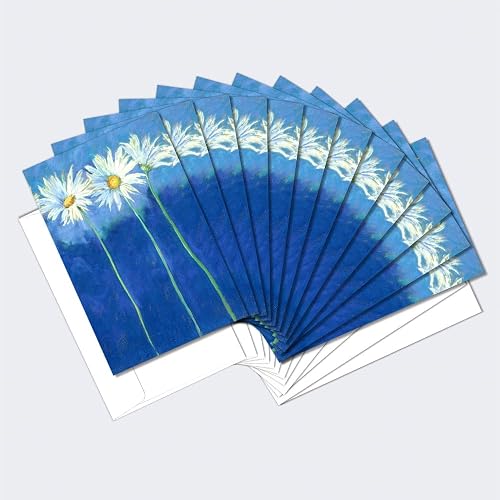 Tree-Free Greetings 12 Pack All Occasion Notecards,Eco Friendly,Made in USA,100% Recycled Paper, 4"x6", Daises on Blue (FS66585)