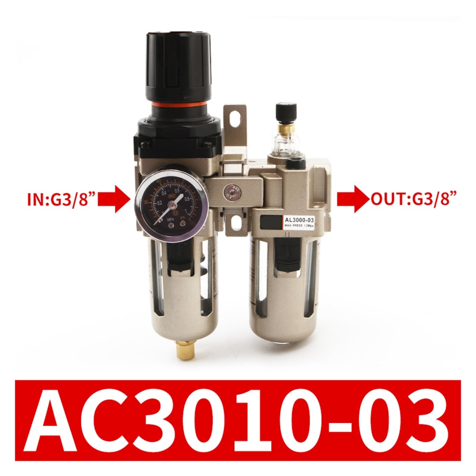 Filtr regulatora ciśnienia w oponach ze smarownicą, separatorem oleju i wody, urządzenie do uzdatniania źródła powietrza AC3010-02, AC3010-02D, AC3010-03, AC3010-03D (AC3010-03)