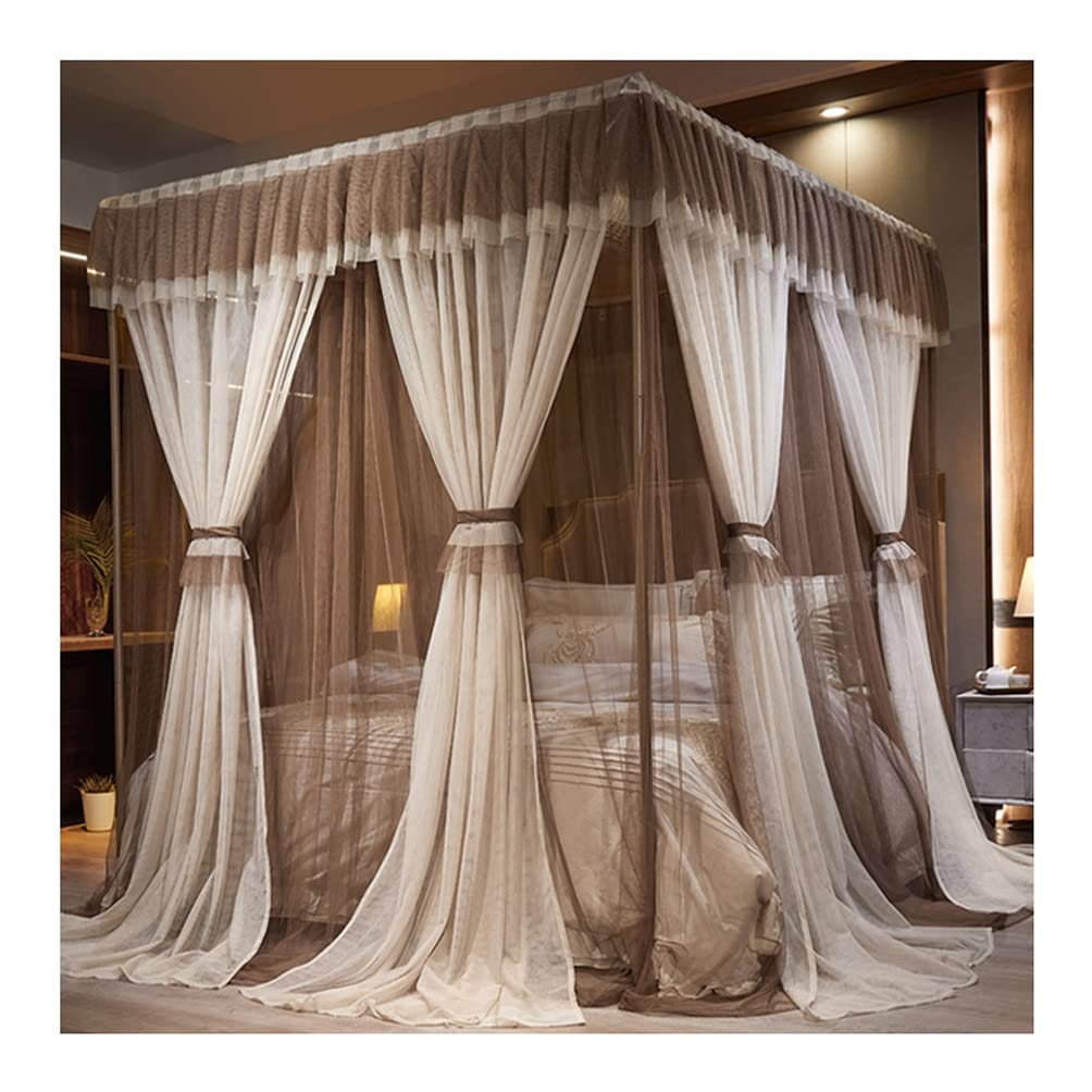 Zanzariera del Baldacchino del Letto Estivo, Zanzariera A Baldacchino per Letto Princess per Ragazze E Ragazzi Adulti con Supporto (Color : Khaki, Size : 200X220cm/79X87inch)