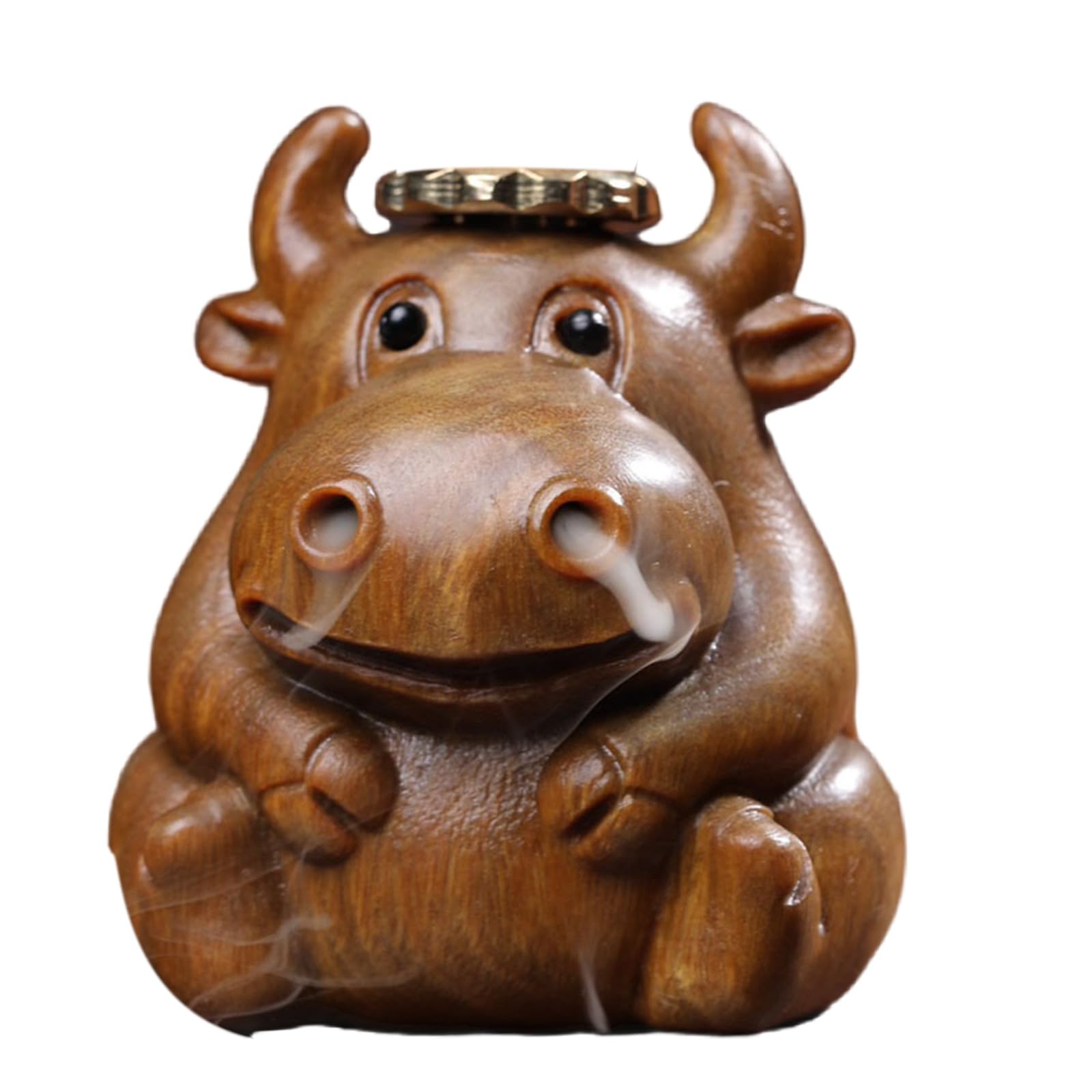 Buxuaaaa A Buxuaaa Exquisites Wood Backflow Incenses Burners Censers Carving Cow Hippo Statue Ornament Incenses Cone Holders Wood Burners