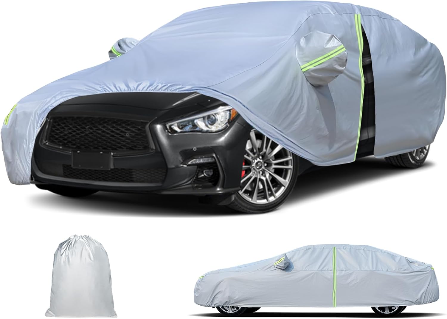 Waterproof Car Cover for 2014-2024 Infiniti Q50, All Weather Full Exterior Covers for Automobiles Outdoor Sun UV Rain Dust Snow Wind Protection Scratch Resistant
