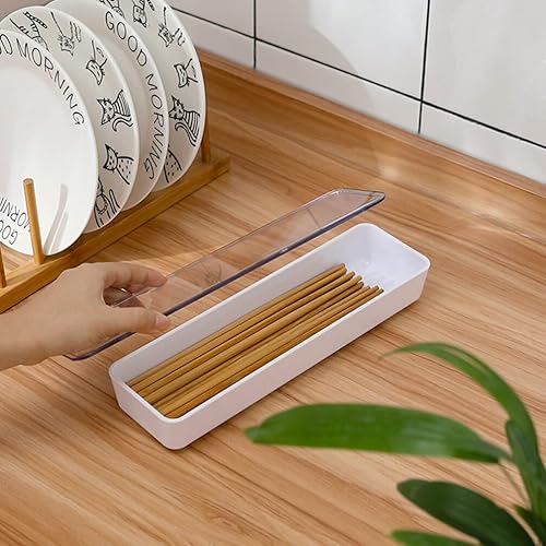 Miniatura 4 de Cabilock Bandeja de cubiertos con tapa, organizador de cajones de cocina con tapa y escurridor, bandeja de plástico para cubiertos de cocina y
